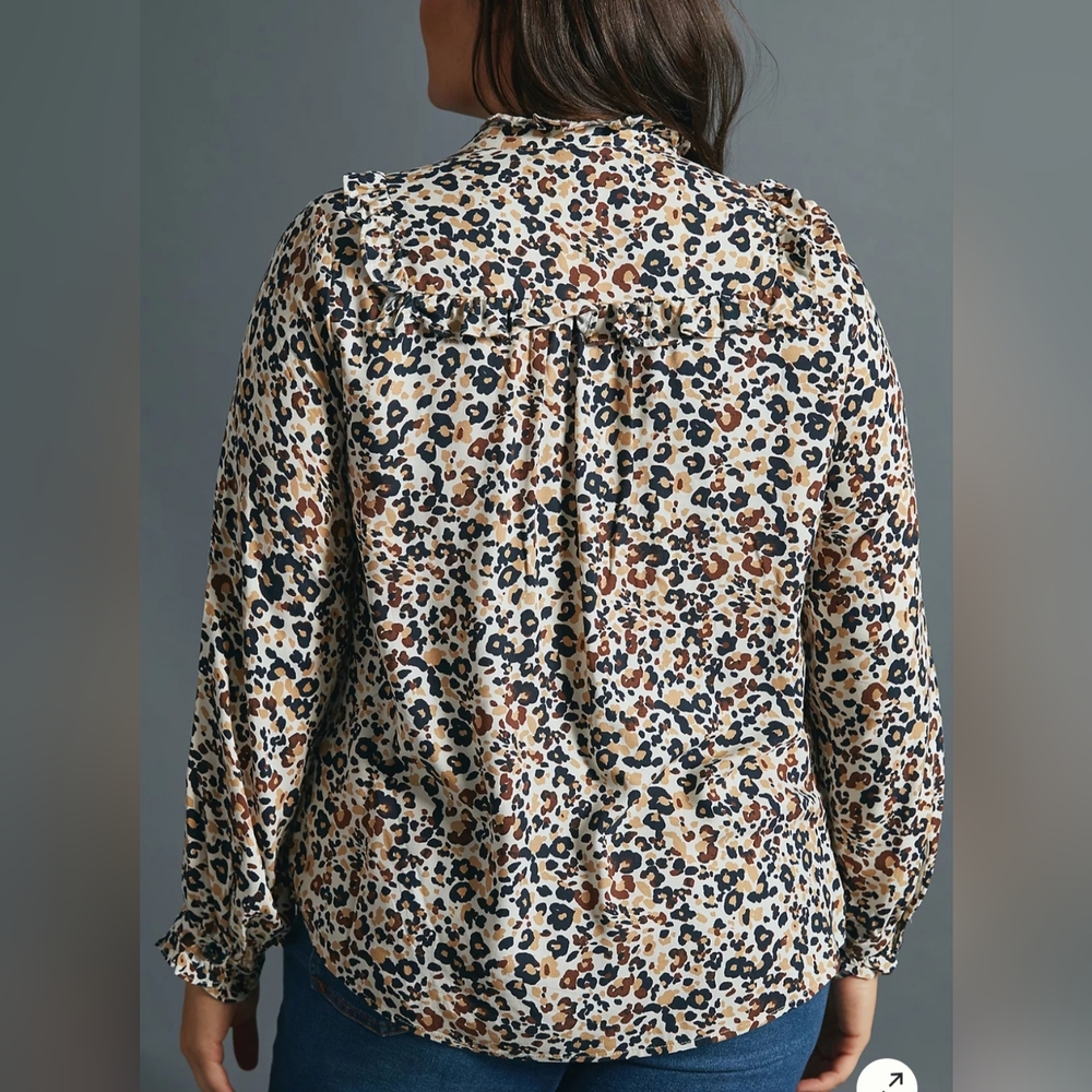 Maeve Katia Ruffled Leopard Print Button Down Blouse Size 6 - Picture 9 of 10